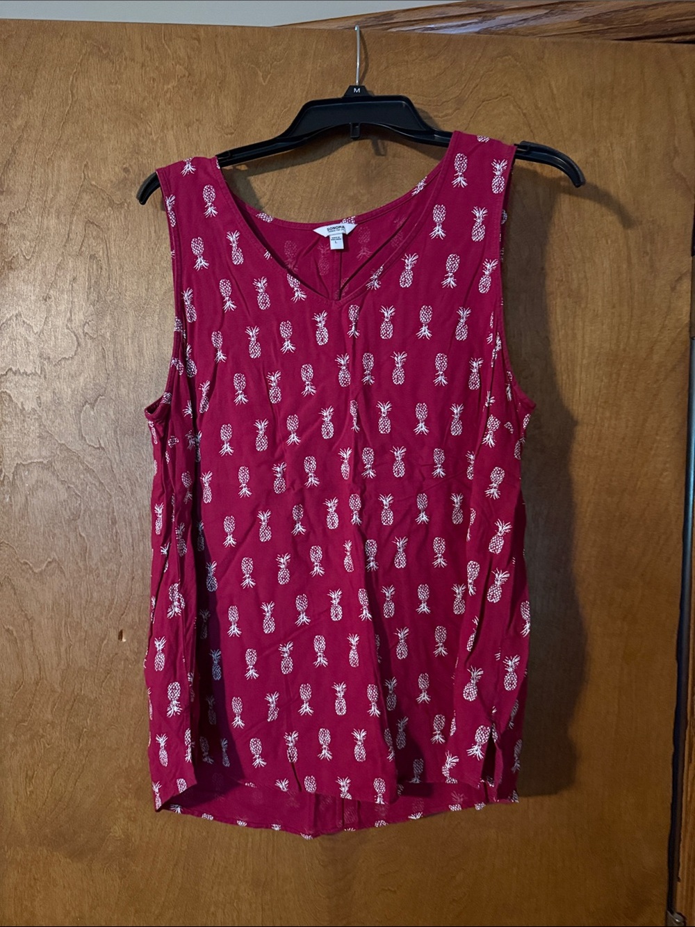 Sonoma Raspberry Pink Pineapple-Print Sleeveless V-Neck Tank